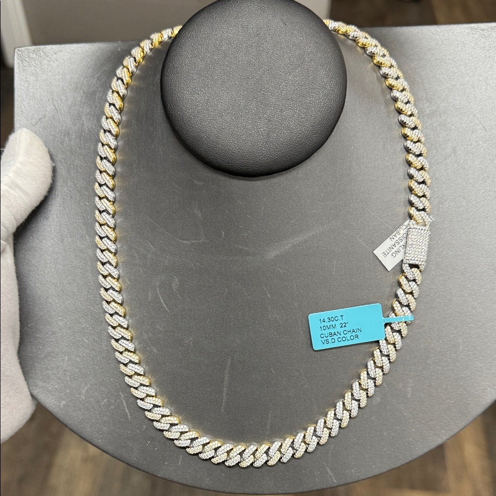 Bussdown Silver Two Tone Cuban with 14.3 cts of   Moissanite
